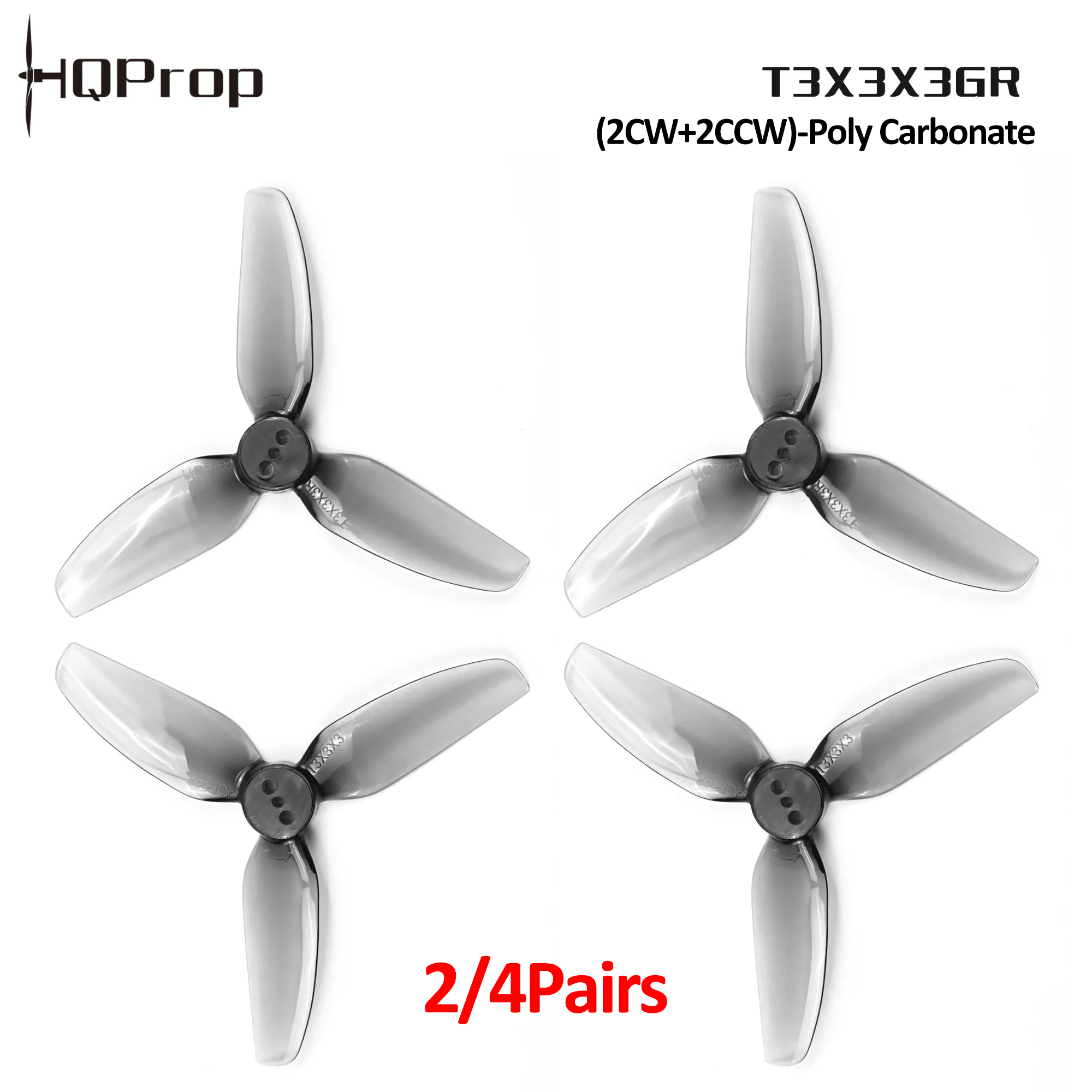 Rc Helicopter Blade - 2/4 пары высококачественных пропеллеров HQProp T3X3X3GR,